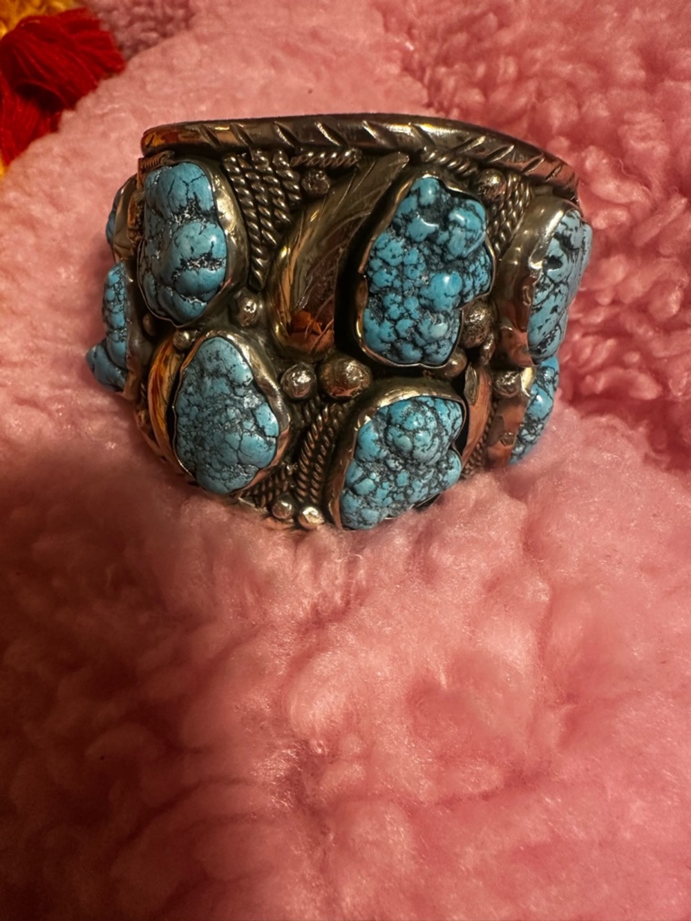 Large Vintage Turquoise Stone Sterling Silver Cuff